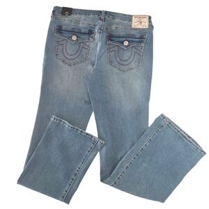 True Religion Women's Blue Jeans 32x32 BECCA Mid Rise Flap Bootcut Style 600509